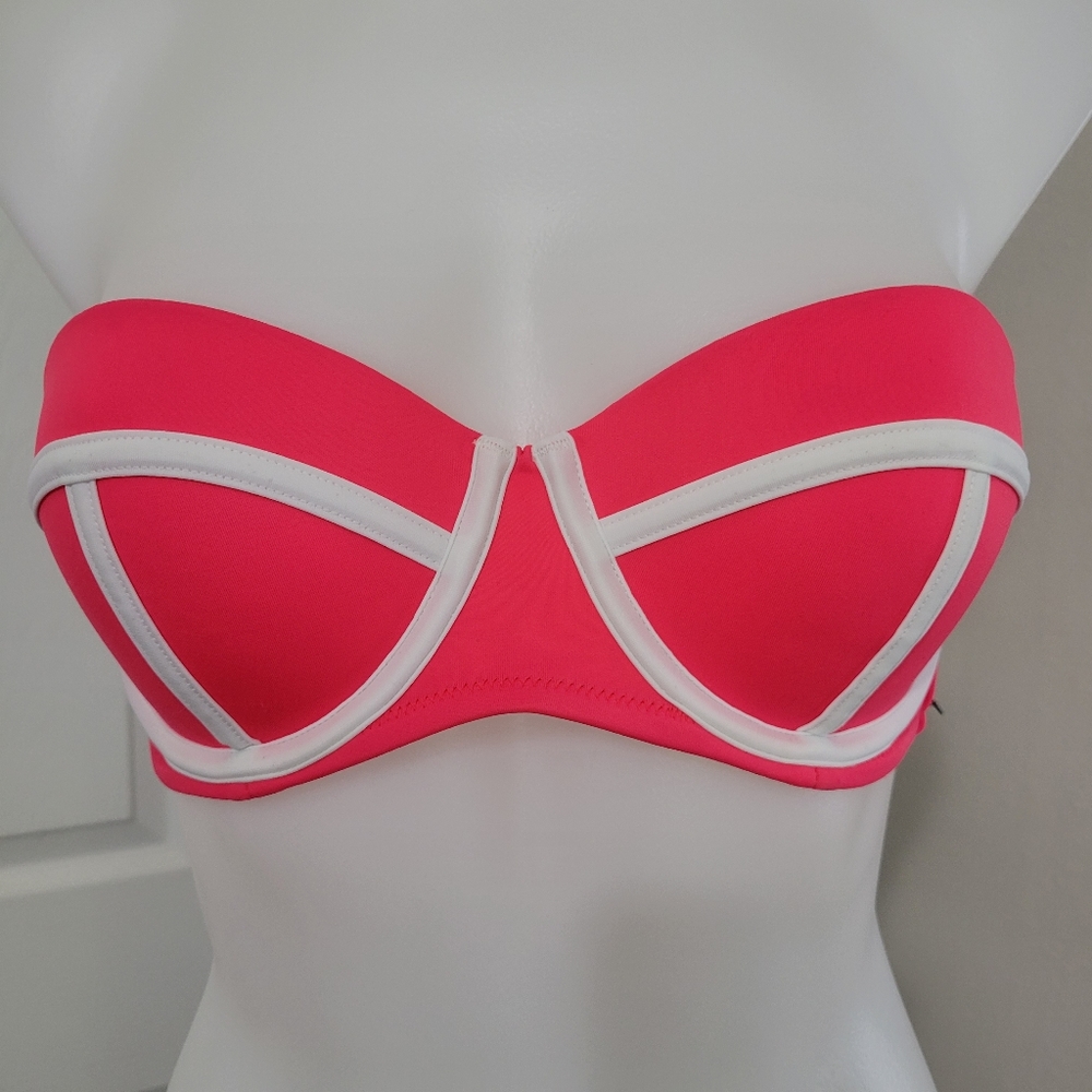 Victoria's Secret Strapless Bikini Top Neon Coral 36B EUC